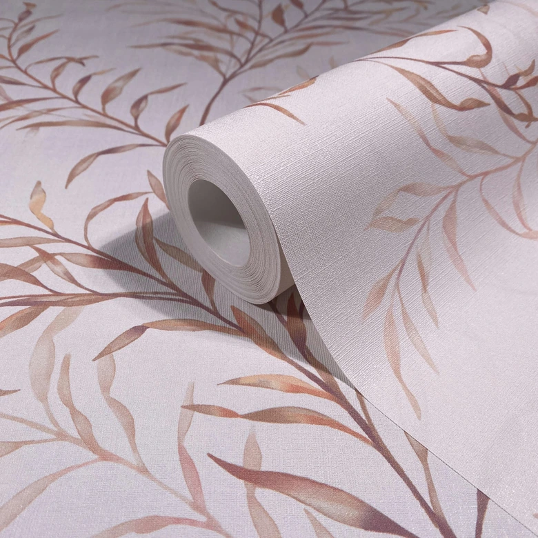 Non-woven wallpaper leaves floral nature matt in white pink beige 