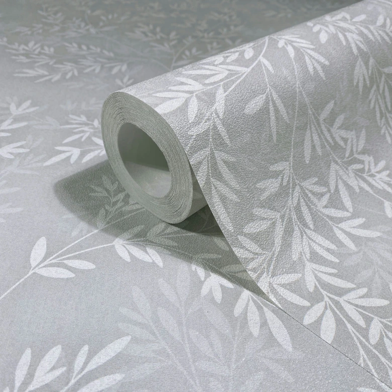 Vliestapete Blätter Floral Natur matt in Grau Weiß 