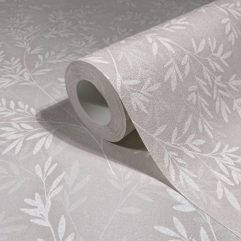 Vliestapete Blätter Floral Natur matt in Grau Beige 