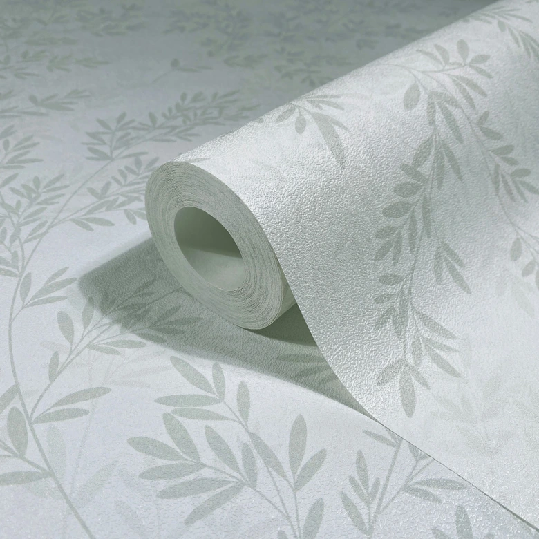 Vliesbehang bladeren bloem natuur mat in wit groen 
