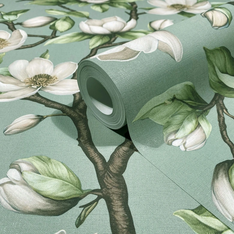 Vliestapete Äste, Blumen Floral Natur matt in Grün Weiß 