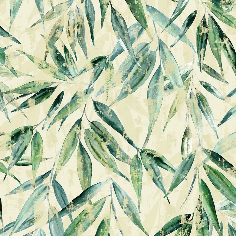 Icke-vävd tapet löv blommig natur matt i gult 