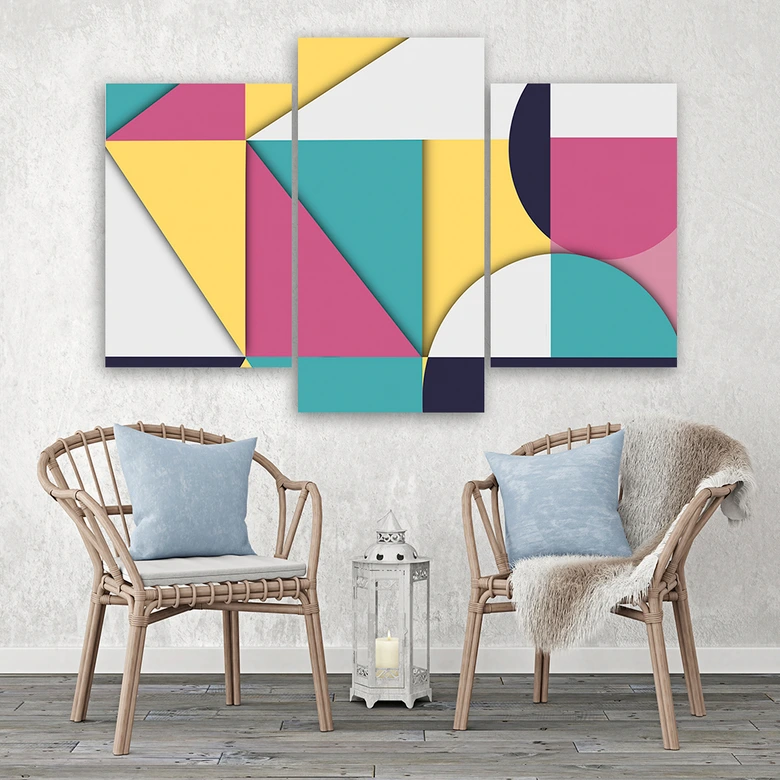 Leinwandbild 3 teilig, Geometrische Abstraktionsformen 