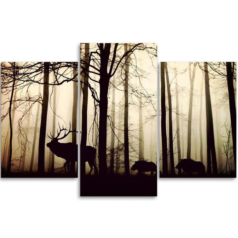 Leinwandbild 3-teilig, Wald Hirsche Tiere Natur 