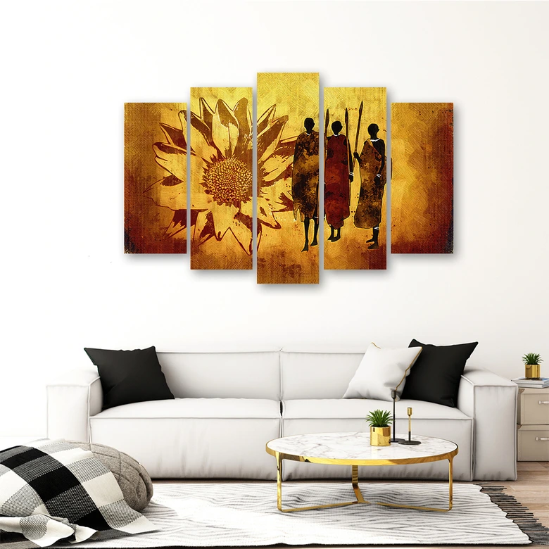 Leinwandbild 5 teilig, Afrika Sonnenblumen Gelb 