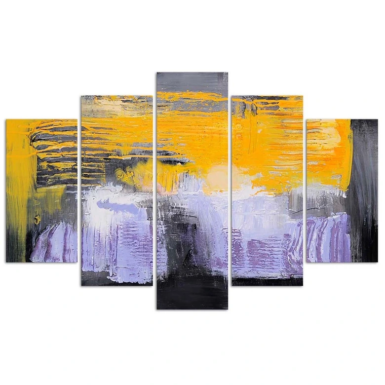 Canvas print 5 delen, abstractie geel violet 