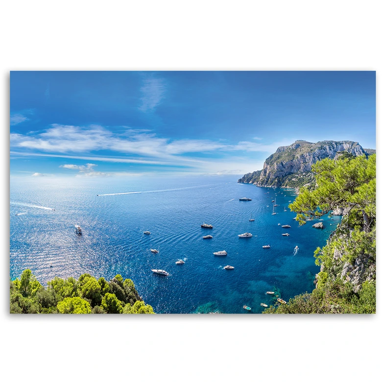 Canvasbillede, panorama af ø hav skibe 