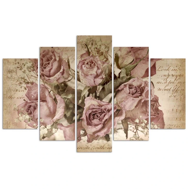 Leinwandbild 5 teilig, Rosa Rosen Blumen 