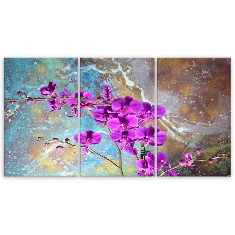 Leinwandbild 3-teilig, Orchidee Blumen Türkis 