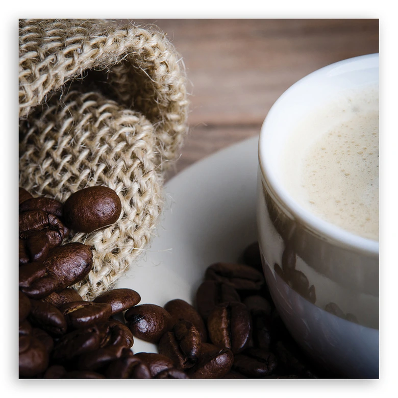 Leinwandbild, Kaffeebohnen und Tasse 