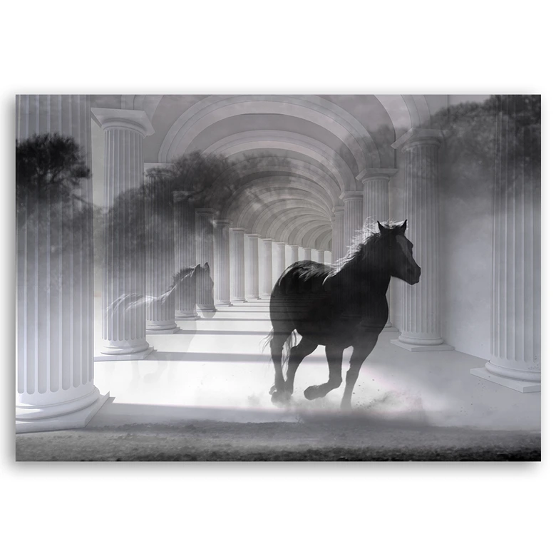 Leinwandbild, Pferd im Galopp 3D Tunnel 