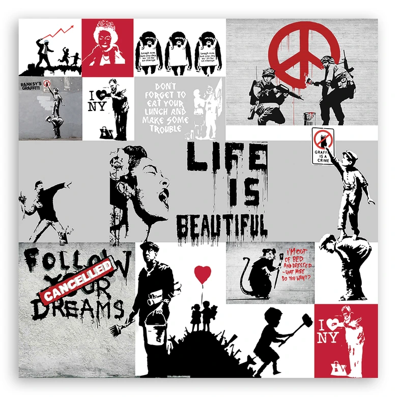 Tableau sur toile, composition Banksy graffiti 