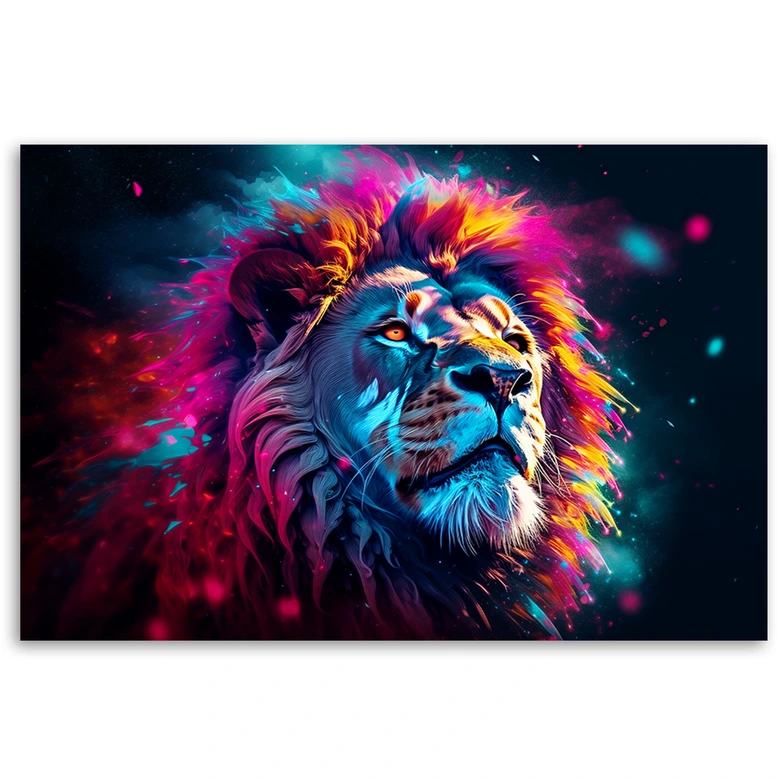 Leinwandbild, Neon Löwe Tier Afrika 