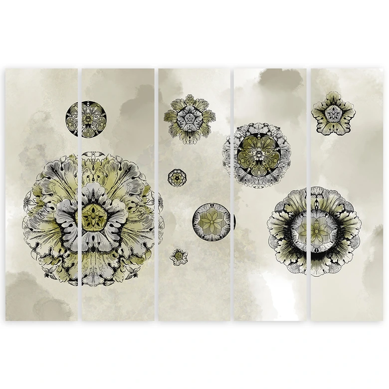 Leinwandbild 5 teilig, Florale geometrische Formen 