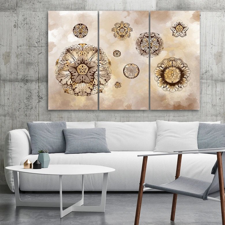 Leinwandbild 3 teilig, Florale geometrische Formen 