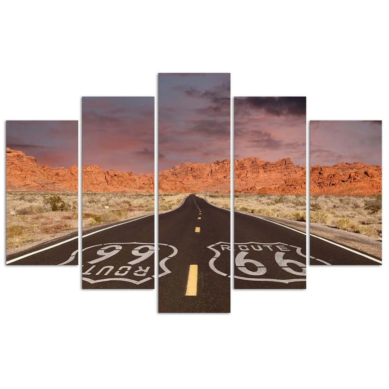 Leinwandbild 5 teilig, Route 66 Road Landschaftsbild 