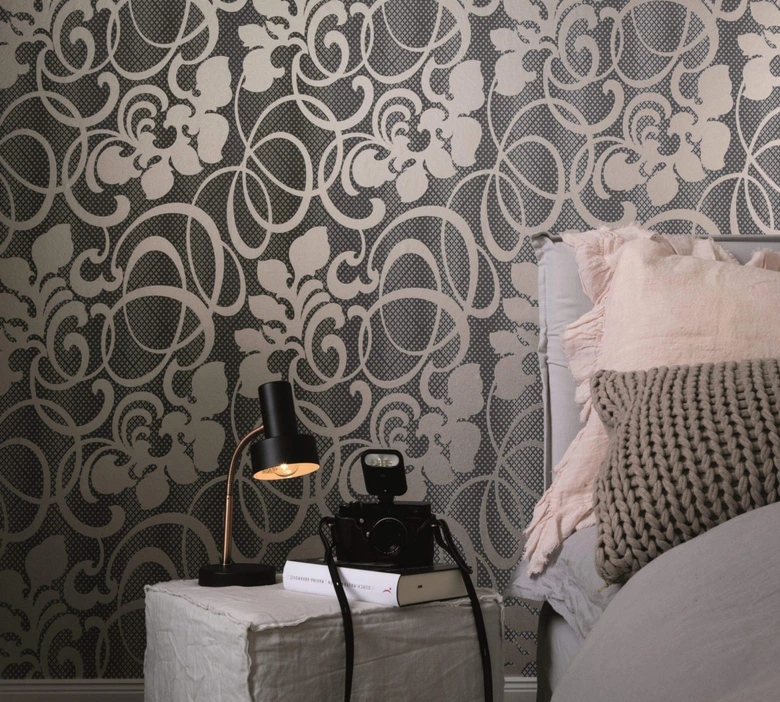 Vliestapete Ornamental Klassisch in Grau , Lounge 