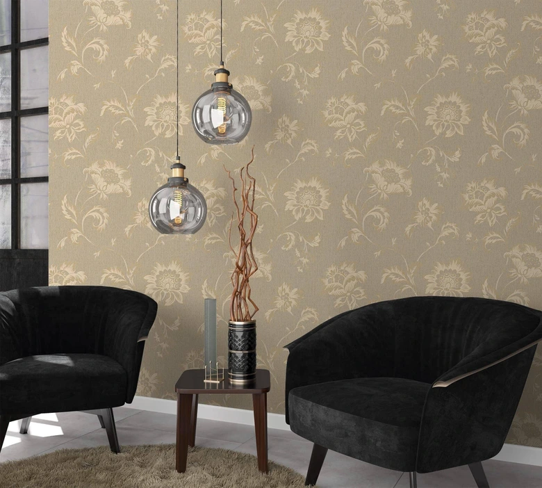 Vliestapete Blumen Floral Klassisch, Natur in Beige  