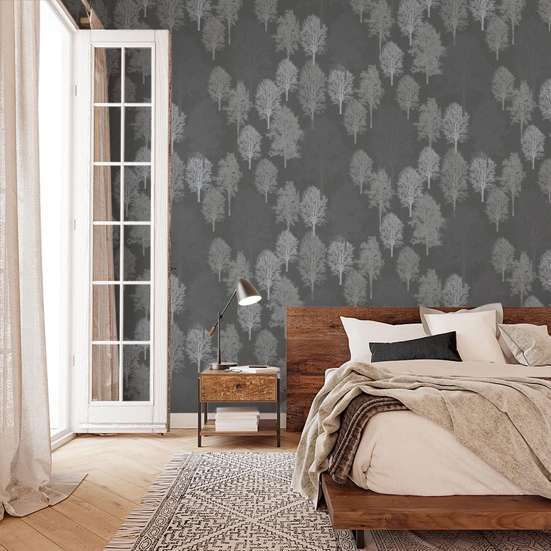 Vliestapete Illustration Modern, Natur in Stahlblau  