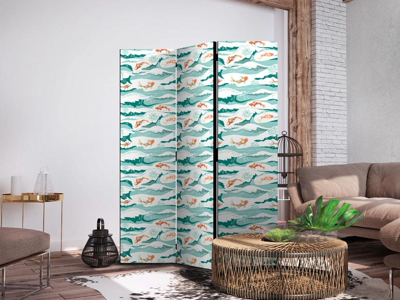 Paravent, Raumteiler freistehend, Trennwand - Fish Leaping Above the Waves 