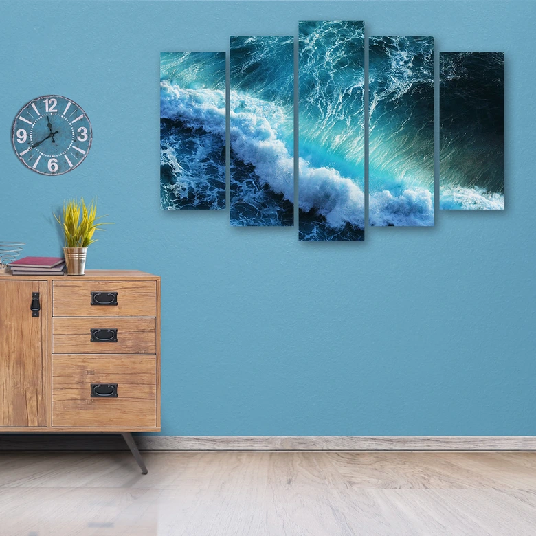 Leinwandbild 5 teilig, Wellen Meer Ozean Blau 