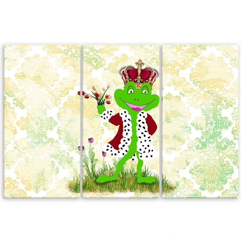 Leinwandbild 3-teilig, Frosch Tiere Kinder 