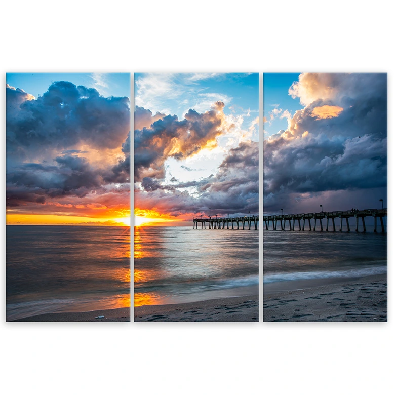 Leinwandbild 3-teilig, Meer bei Sonnenuntergang 