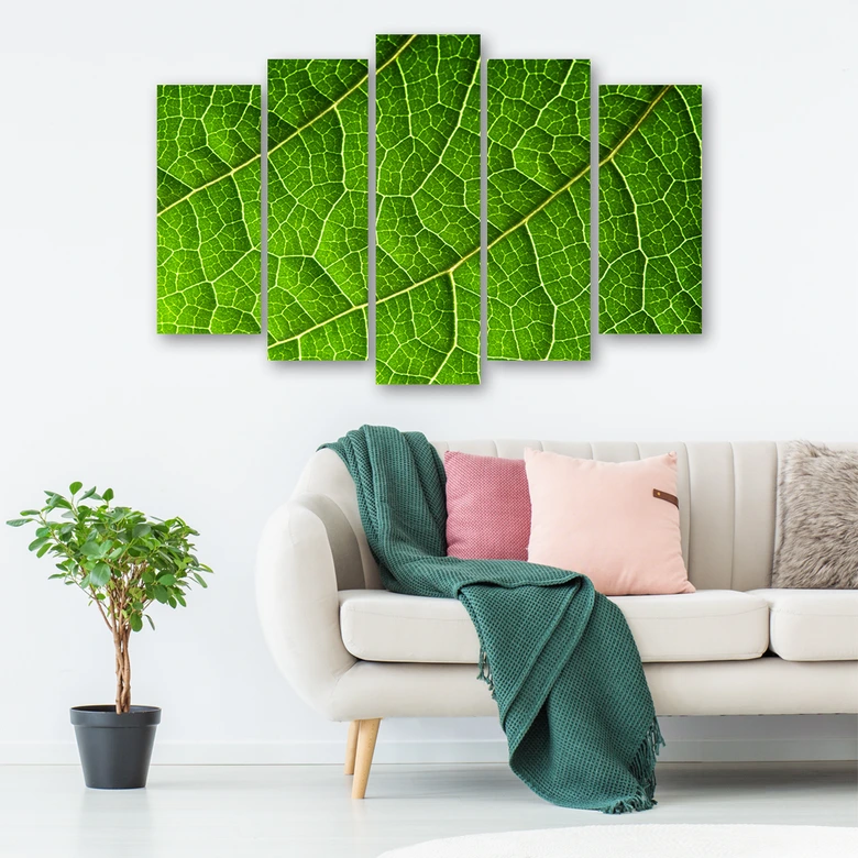 Leinwandbild 5 teilig, Grünes Laub Natur 