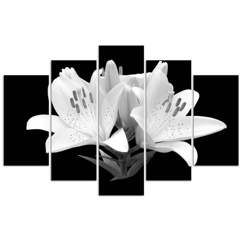 Wandbild 5-teilig, Weiße Lilien Blumen Natur 