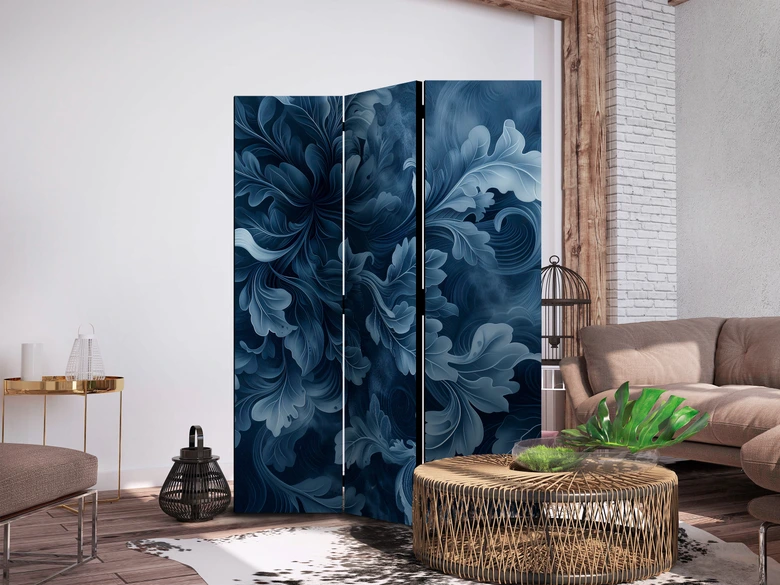 Paravent, Raumteiler freistehend, Trennwand - Abstract Ornaments - Dark Blue Victorian Leaves 