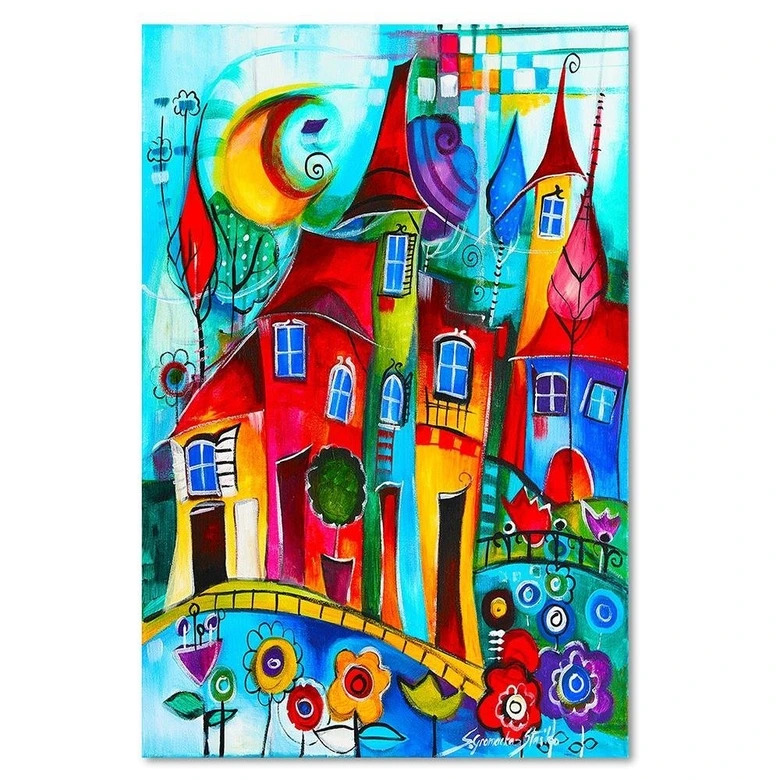 Leinwandbild, Bunte Stadt bei Nacht 