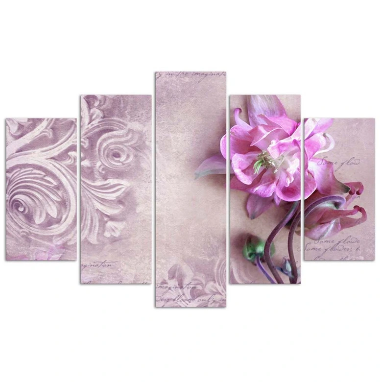 Leinwandbild 5 teilig, Rosa Blume Abstraktion 