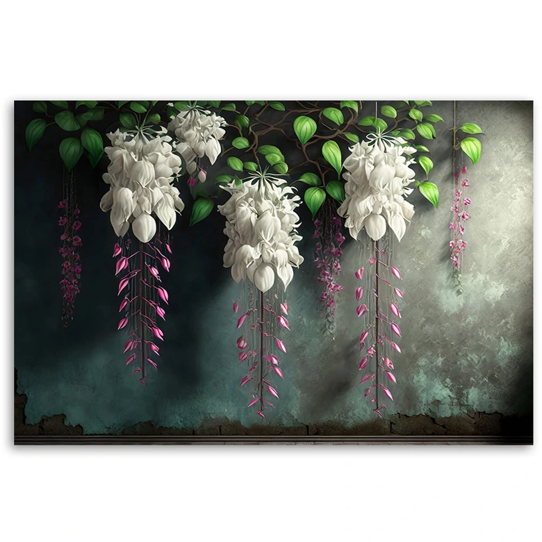 Leinwandbild Hängende Blumen aus Beton 