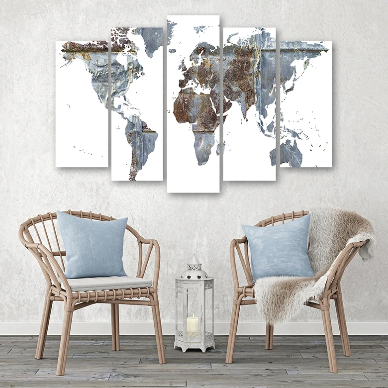 Leinwandbild 5 teilig, Weltkarte Abstrakt  