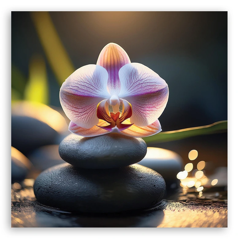 Leinwandbild Orientalische Steine und Blumen 