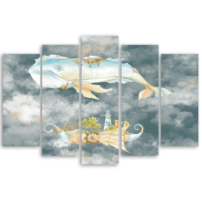 Leinwandbild 5 teilig, Fliegerwal und Schiff 