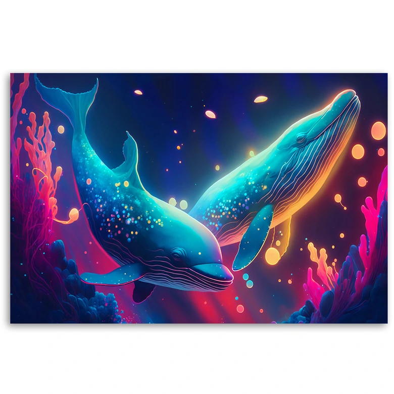 Leinwandbild, Neon-Wale unter Wasser 