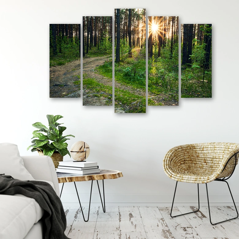 Leinwandbild 5 teilig, Wald Natur Straße Landschaft 