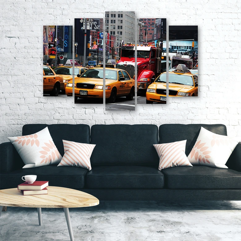 Leinwandbild 5 teilig, Taxi Times Square New York 