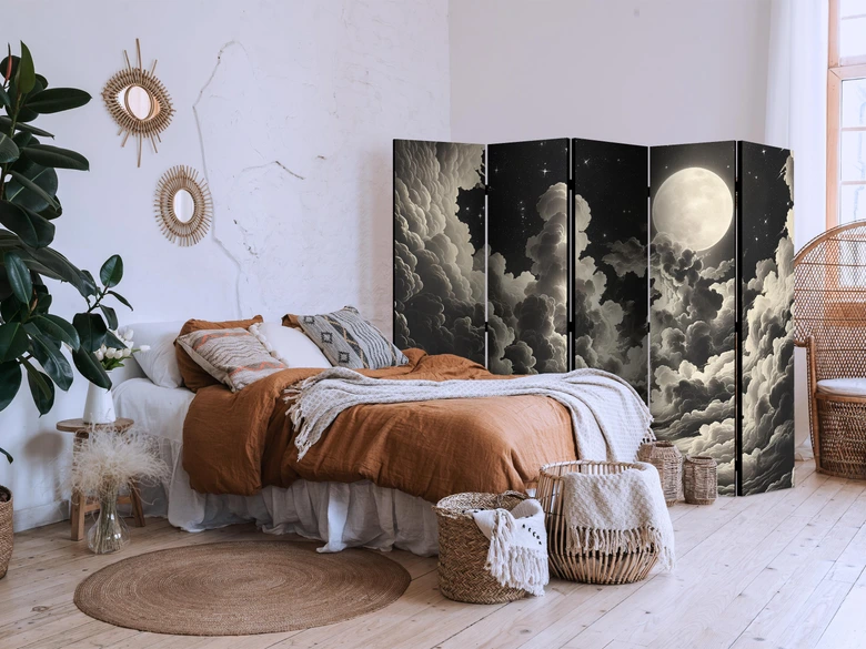 Paravent, Raumteiler freistehend, Trennwand - The Moon and Stars Singing Amongst Great Clouds, 5-teilig - 225x172 cm 