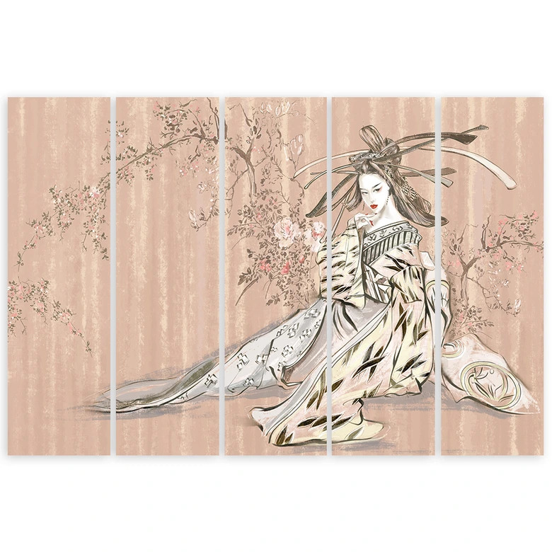 Leinwandbild 5 teilig, Traditioneller japanischer Geisha 
