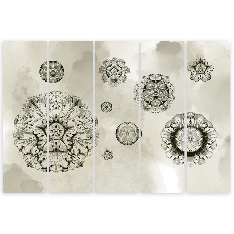 Leinwandbild 5 teilig, Florale geometrische Formen 