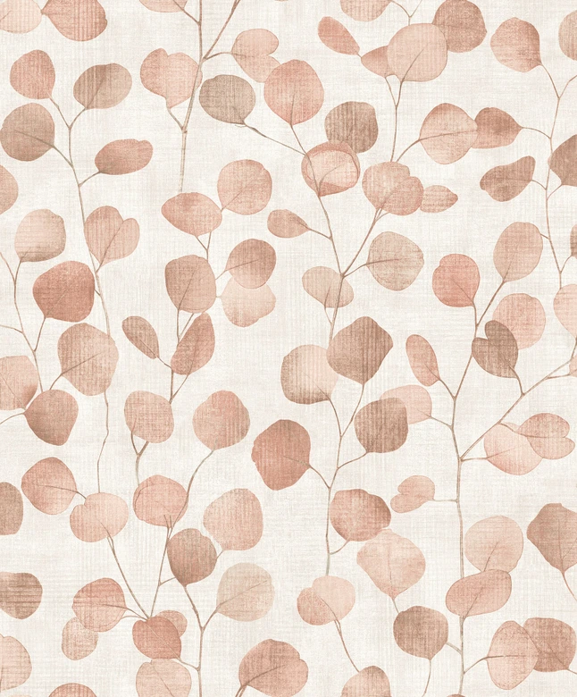 Non-woven wallpaper in beige leaves leaf look floral nature  