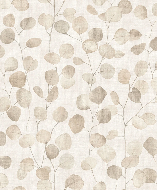 Papel pintado no tejido en gris hojas aspecto naturaleza floral  