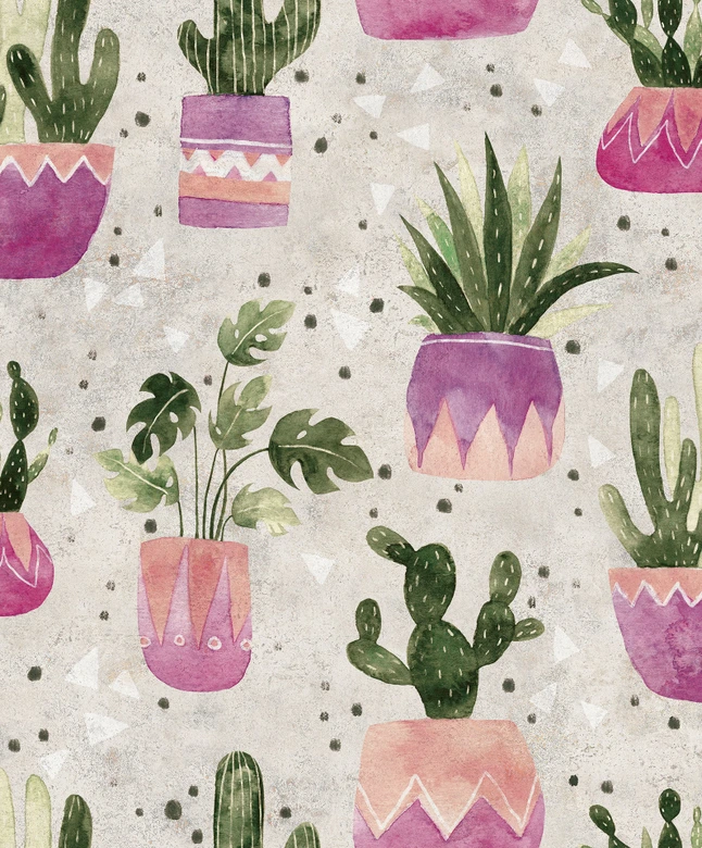 Vliestapete in Grau Grün Lila Blumen Pflanzen Floral Natur Modern  