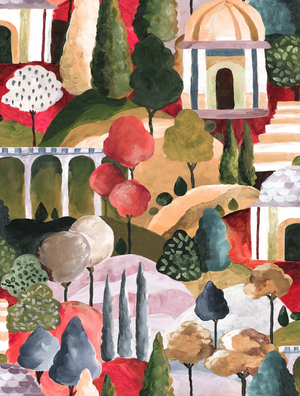 Vliestapete in Bunt Malerische Bäume Grafisch Modern  