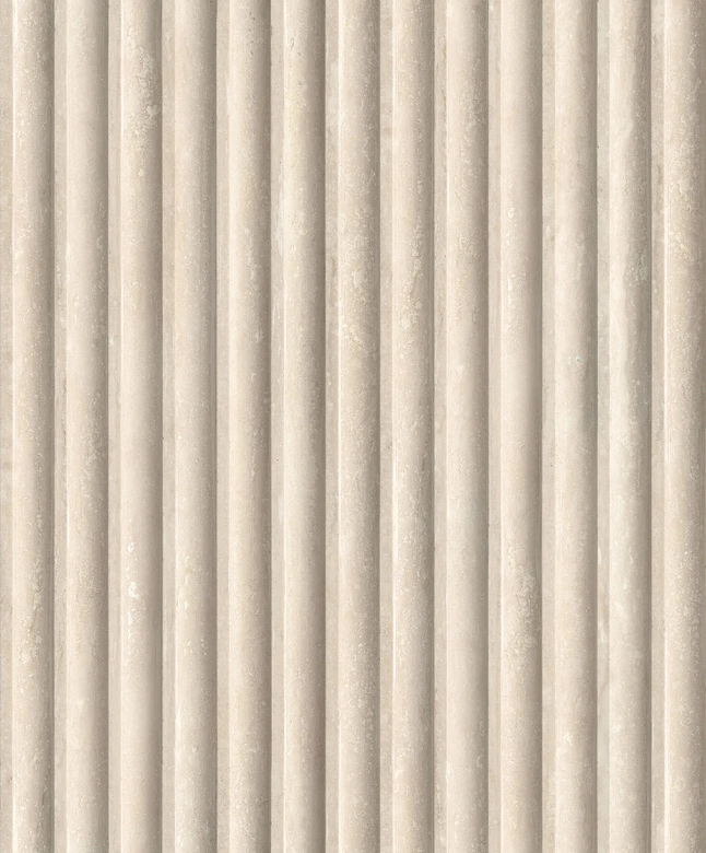 Vliesbehang in grijs-beige 3D-look akoestische paneellook houtstrepen klassiek  