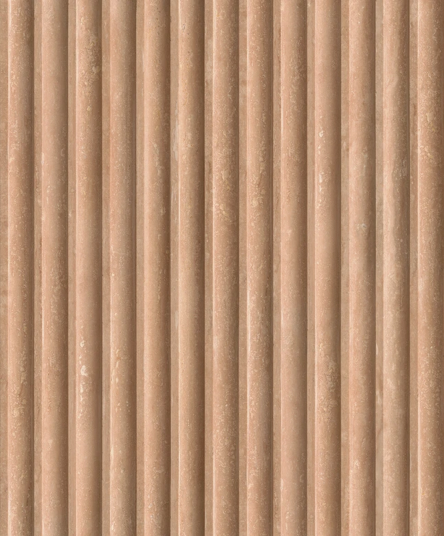 Non-woven tapet i brun beige 3D-look akustikpanel look trä ränder klassisk  