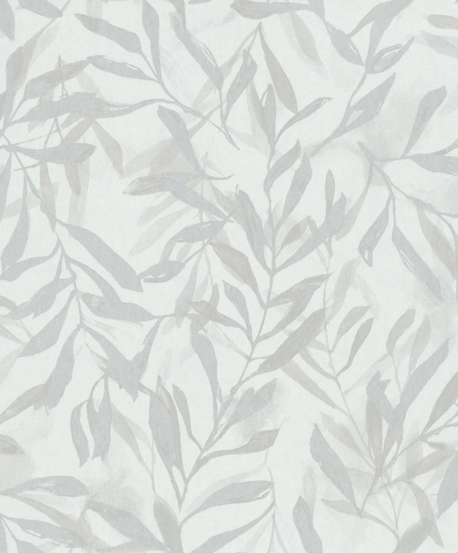 Papel pintado no tejido blanco gris hojas aspecto vintage floral naturaleza  