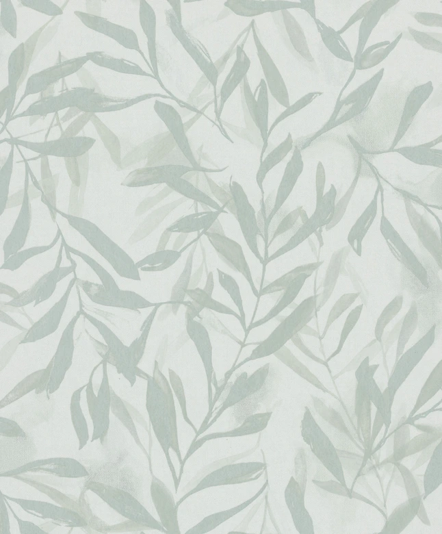 Vliesbehang in wit groen bladlook vintage bloemige natuur  
